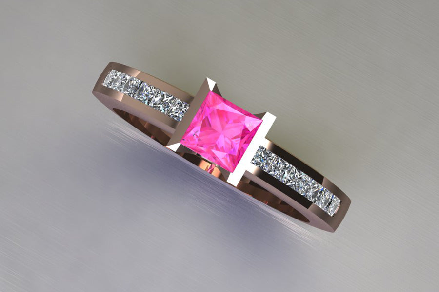 Pink Sapphire, Diamonds & Red Gold