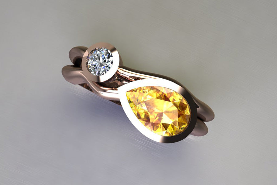 Yellow Sapphire, Diamond & Red Gold