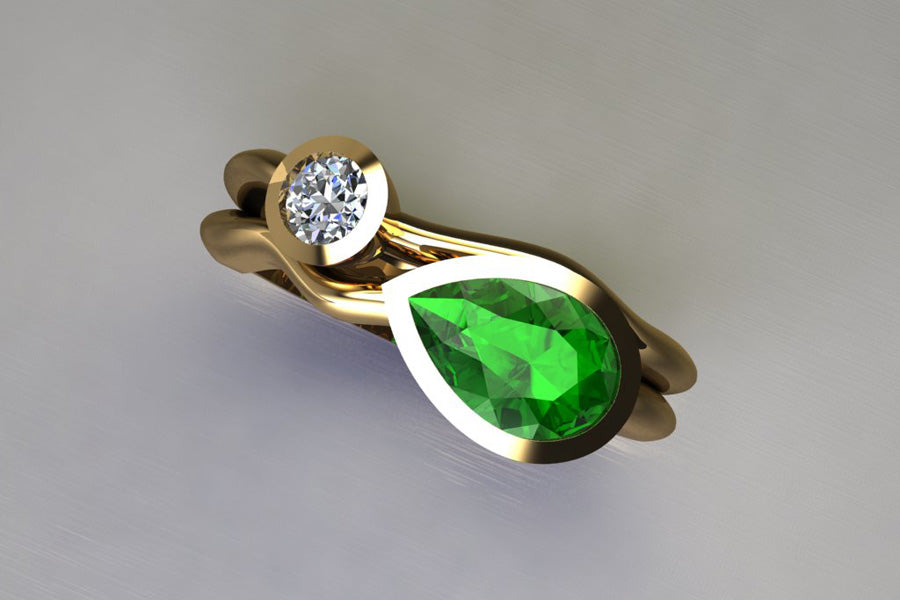 Green Tourmaline, Diamond & Yellow Gold
