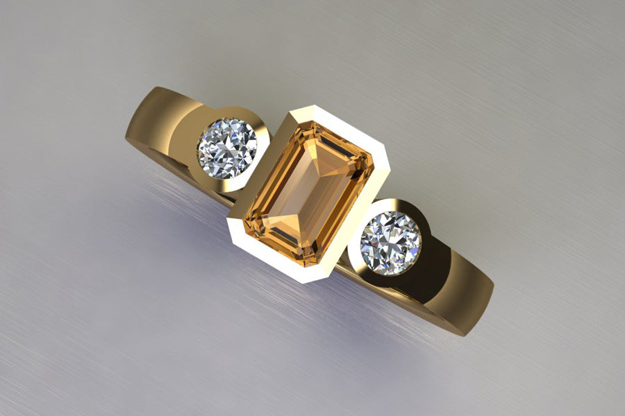 Orange Sapphire, Diamonds & Yellow Gold
