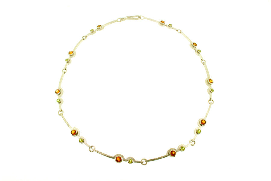 Cup Design Citrine & Peridot Silver Link Necklace
