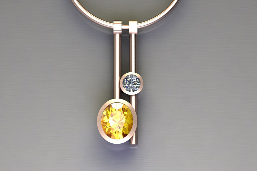 Yellow Sapphire, Diamond & Red Gold