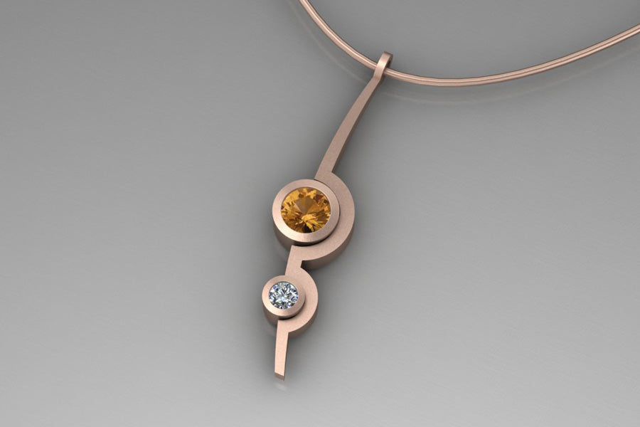 Orange Sapphire & Diamond, Red Gold
