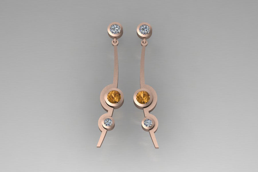 Orange Sapphires & Diamonds, Red Gold