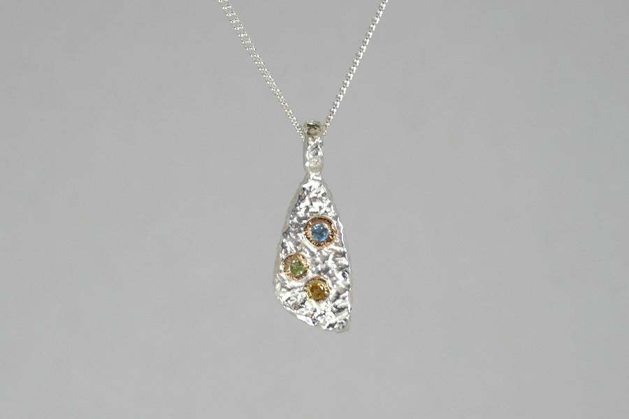 Burr Design Silver & 18ct Gold Mixed Stone Pendant