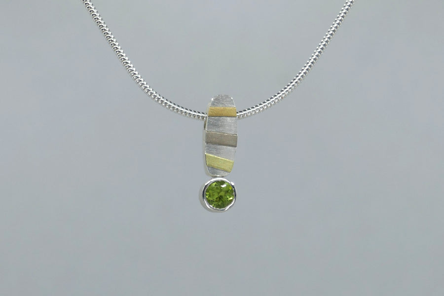 Peridot & Amethyst Short Silver & 18ct Gold Striped Necklaces