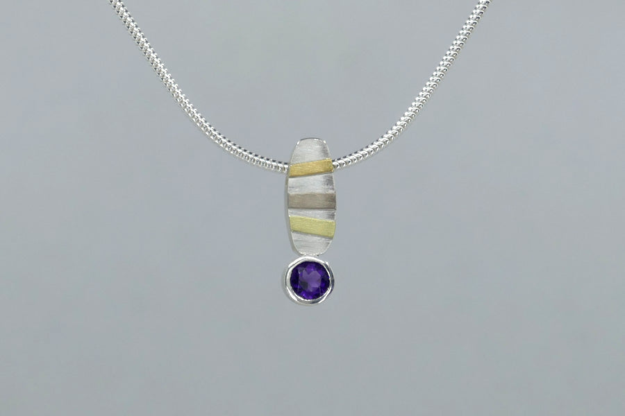 Peridot & Amethyst Short Silver & 18ct Gold Striped Necklaces