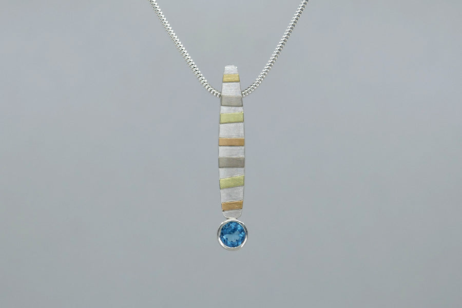 Blue Topaz & Garnet Silver & 18ct Gold Striped Necklaces