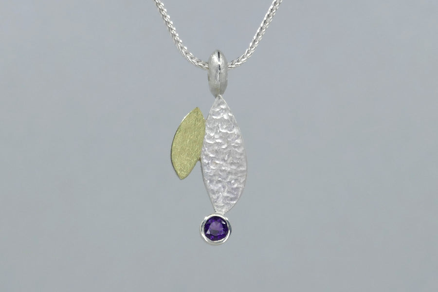 Marquise Design Amethyst & Citrine Silver & 18ct Yellow Gold Necklaces