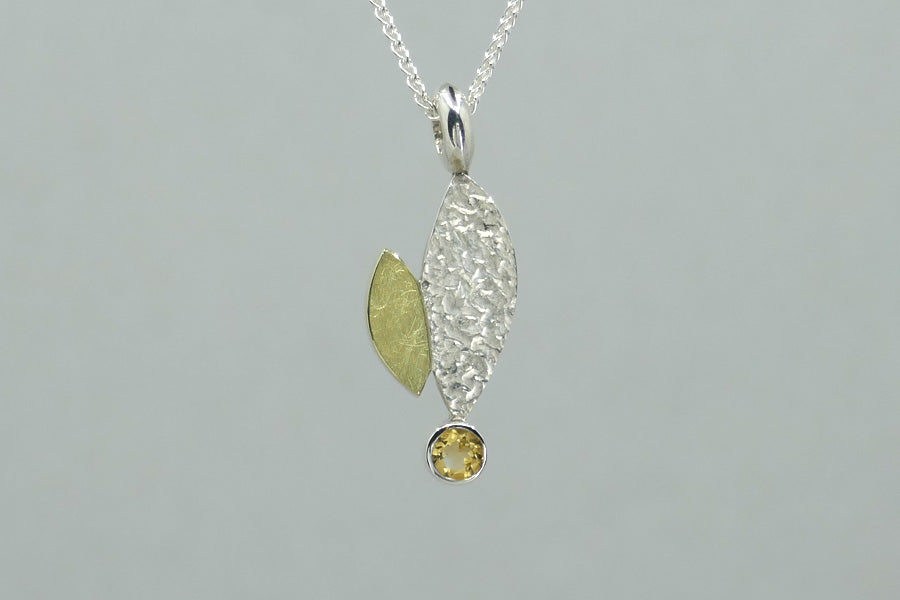Marquise Design Amethyst & Citrine Silver & 18ct Yellow Gold Necklaces
