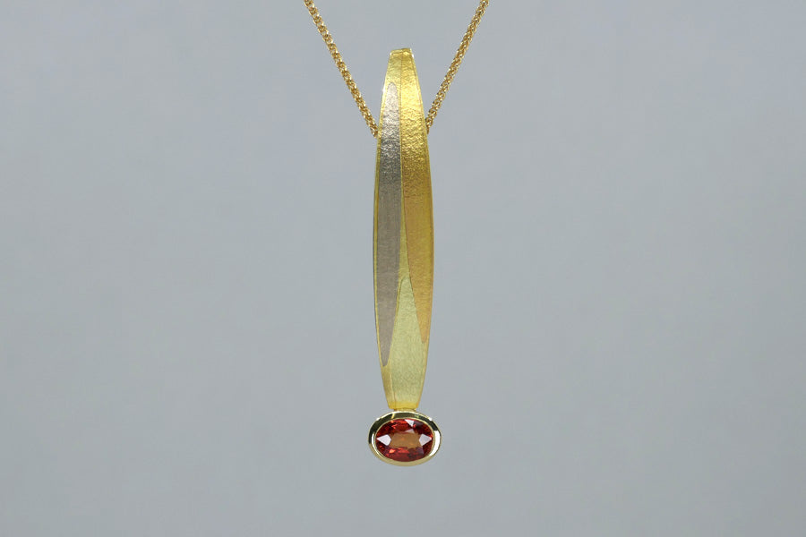 Leaf Design Orange Oval Shaped Sapphire 18ct Coloured Gold Necklace
