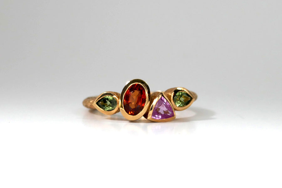 Mixed Shaped Multi-Coloured Sapphire 18ct Red Gold Ring
