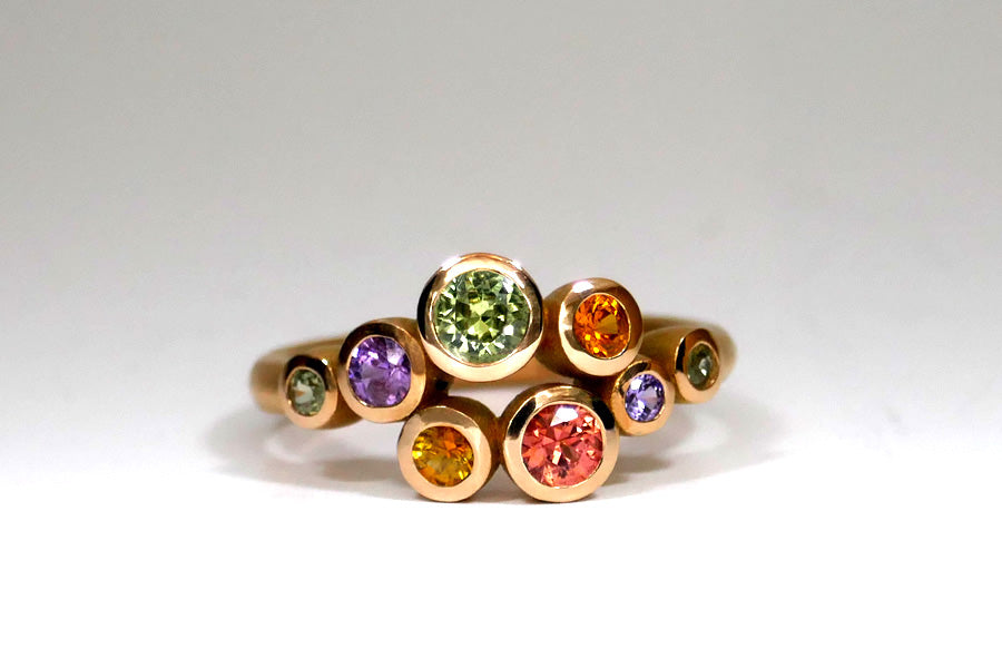 Eight Round Mixed Coloured Sapphire 18ct Red Gold Open Cluster Ring Design