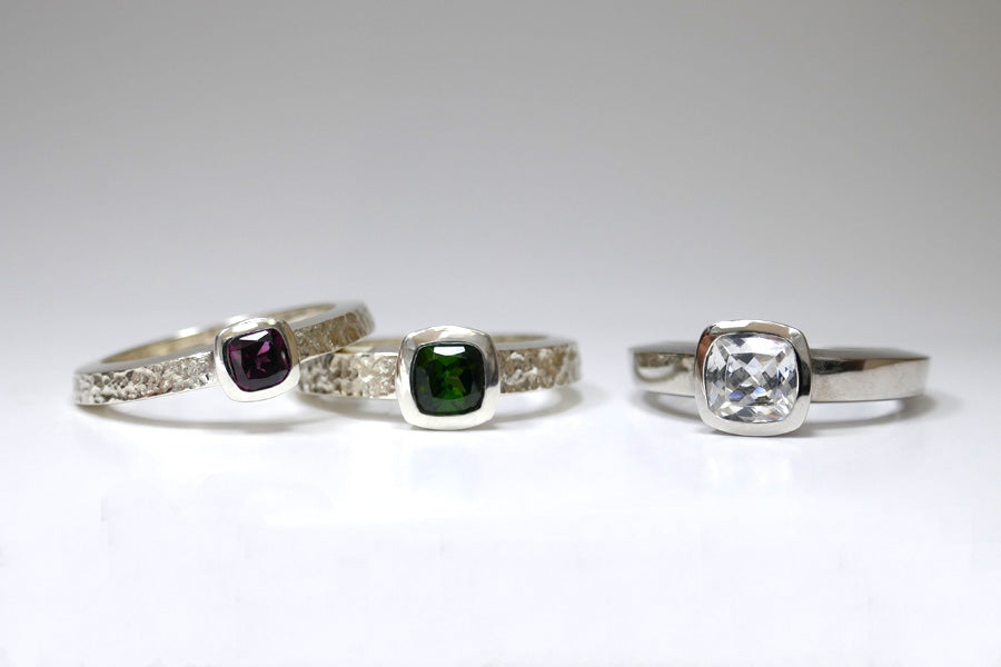 Cushion Cut Diamond Platinum & Silver Cushion Stone Rings