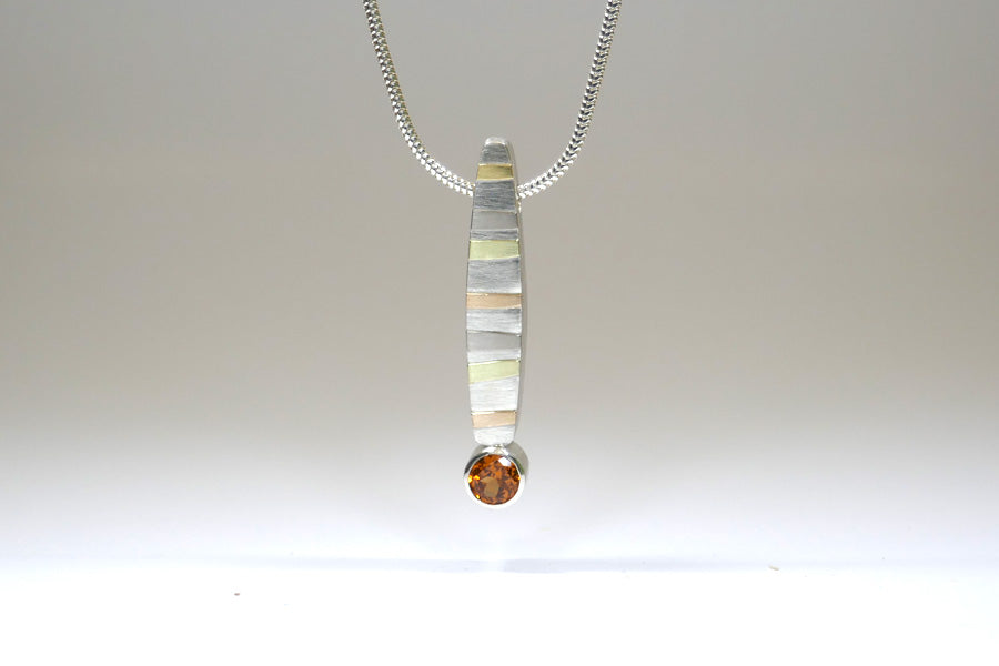 Blue Topaz & Garnet Silver & 18ct Gold Striped Necklaces