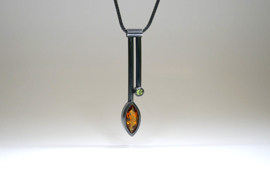 Two Bar Design Marquise Citrine & Peridot Silver Necklace