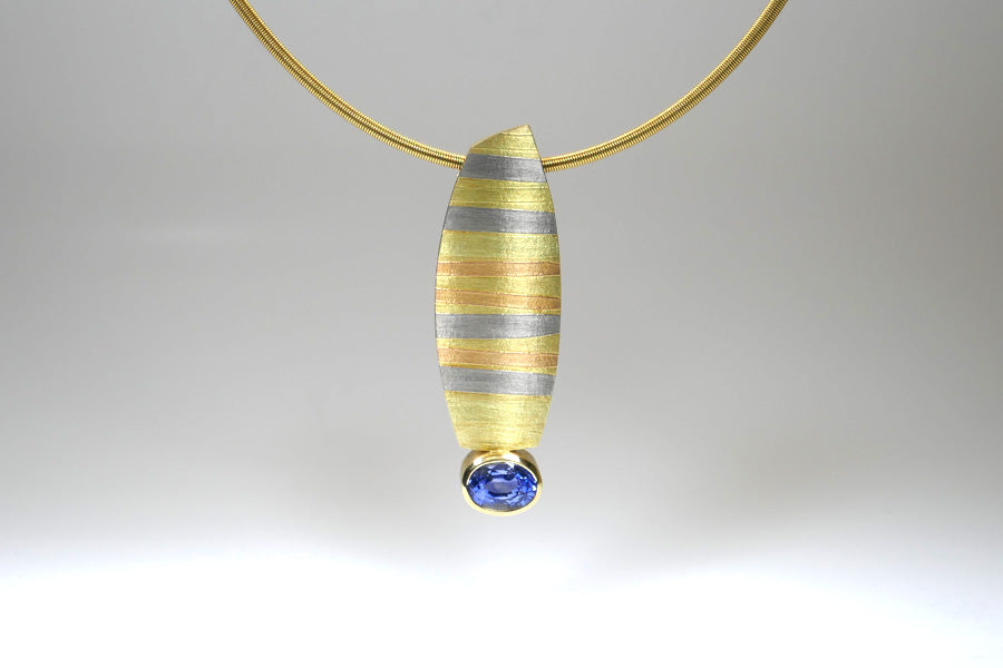 Oval Sapphire 18ct Striped Coloured Gold Necklace