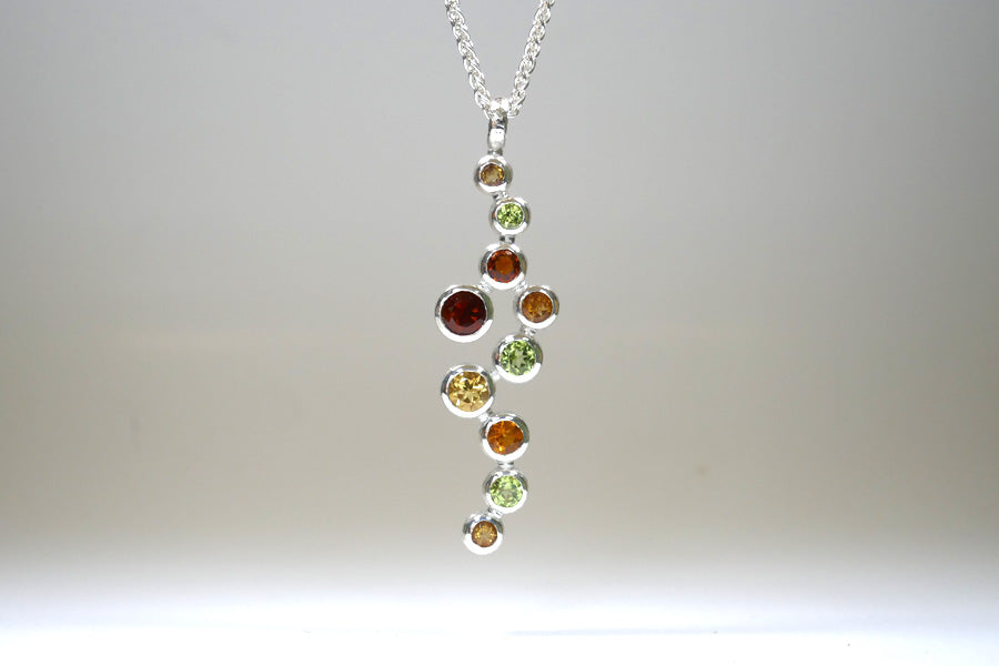 10 Stone Mixed Coloured Citrine & Peridot Silver Necklace