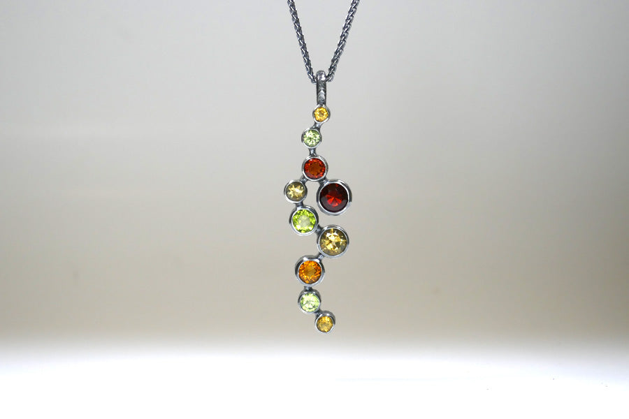 10 Stone Mixed Coloured Citrine & Peridot Silver Necklace