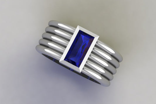 Baguette Cut Sapphire Platinum Ring Design