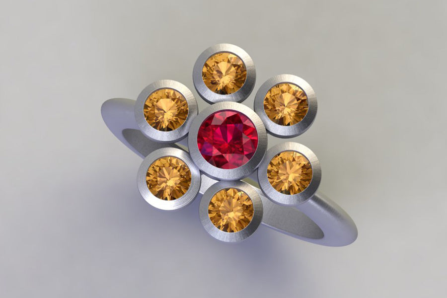 Flower Head Platinum & Diamond Ring Design
