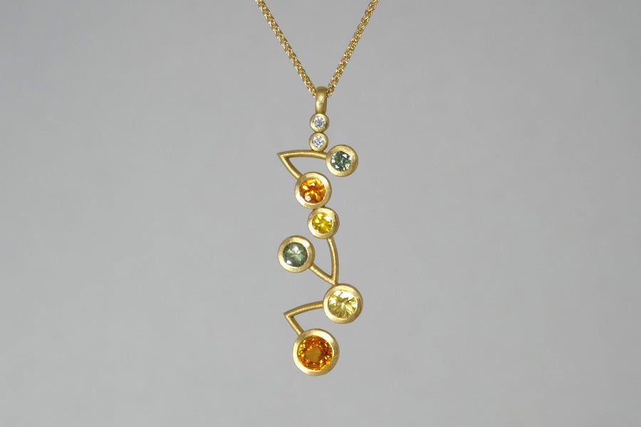 Coloured Sapphire & Diamond Set 18ct Gold Cluster Pendant