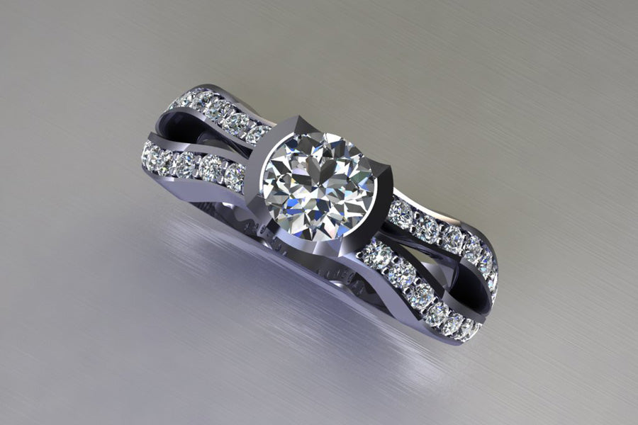 Round Brilliant Cut Diamond Platinum Ring Design with Diamond Set Shoulders