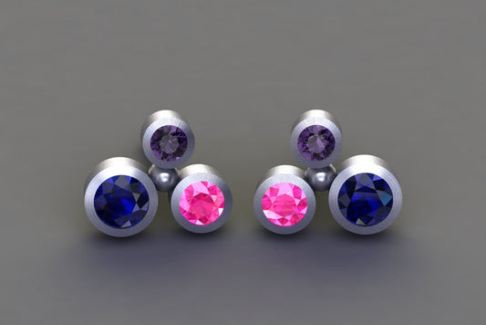 Coloured Sapphire 18ct White Gold Bubble Design Ear Studs