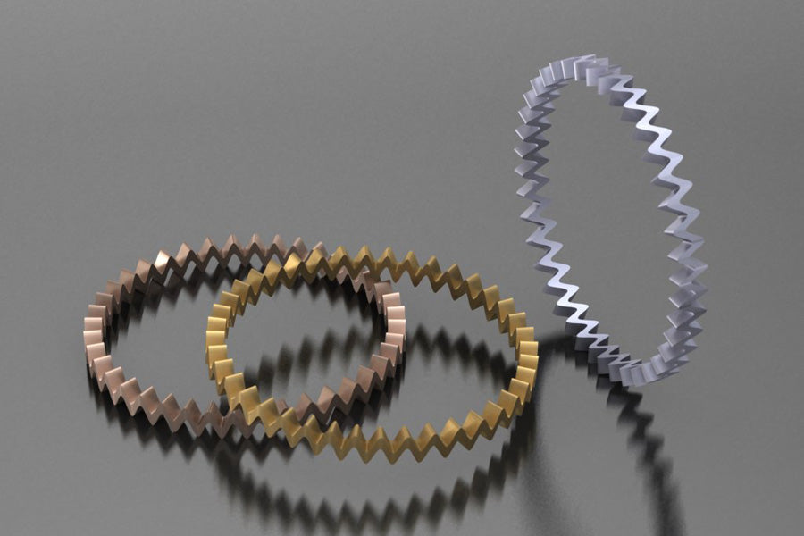 Offset Bangle Design in 18ct Red & Yellow Gold & Platinum