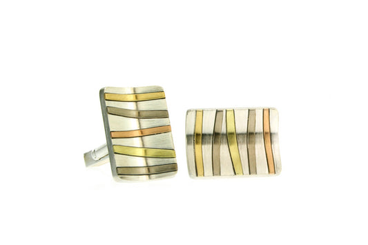 Rectangular Silver & 18ct Gold Striped Cufflinks