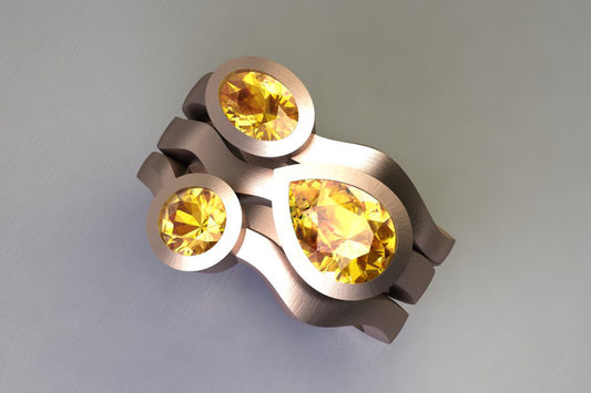 Mixed Threestone Yellow Sapphire 18ct Red Gold Ring Design