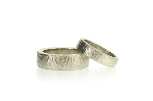 Platinum Wedding Rings with Hammered Finishes