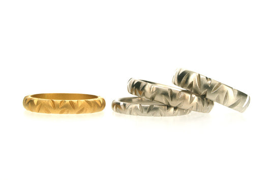 Notch Patterned 22ct Gold & Platinum Wedding Rings