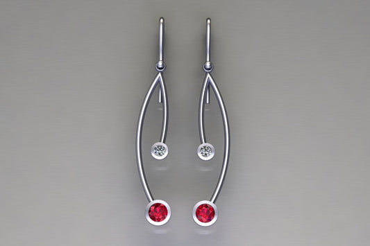 Branch Design Ruby & Diamond Platinum Earrings