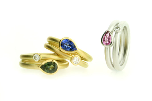 Pear Sapphire & Diamond 18ct Gold Rings