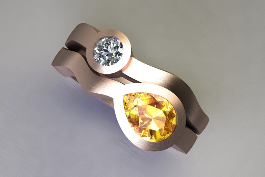 Yellow Sapphire, Diamond & Red Gold