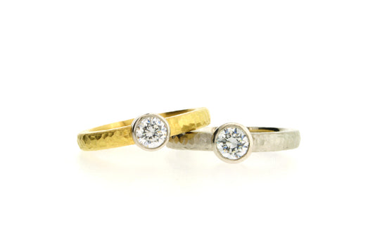 Diamond Gold & Platinum Hammered Finished Engagement Rings