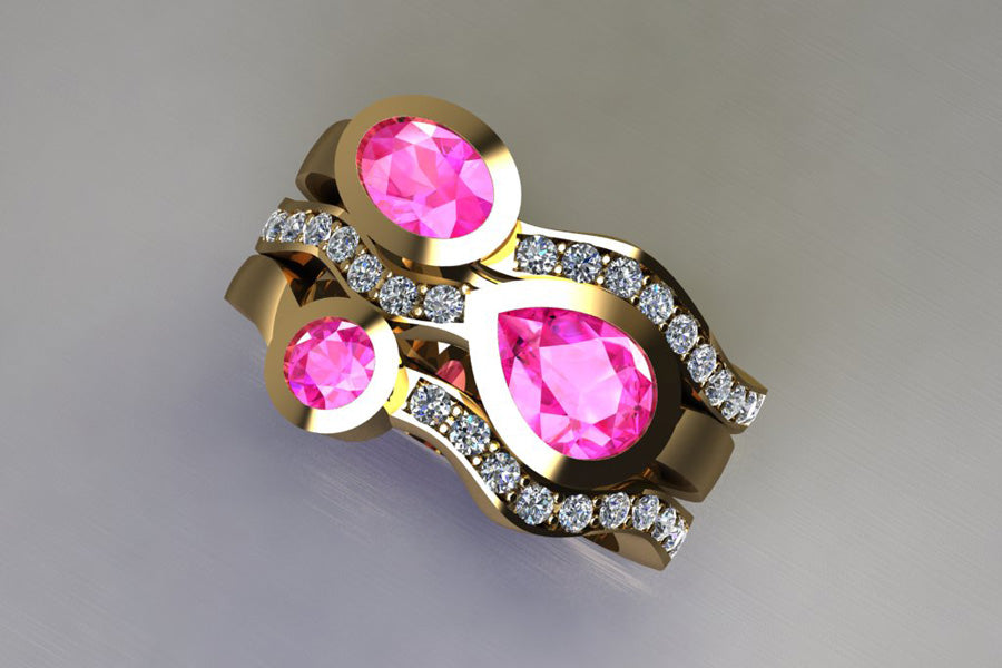 Pink Sapphires, Diamonds & Yellow Gold