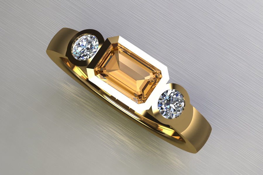 Orange Sapphire, Diamonds & Yellow Gold