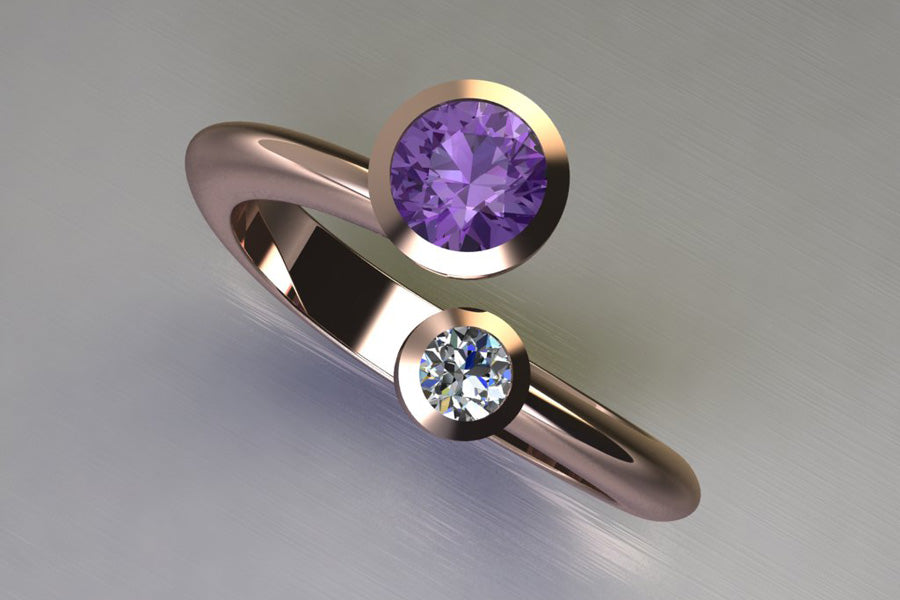 Purple Sapphire, Diamond & Red Gold
