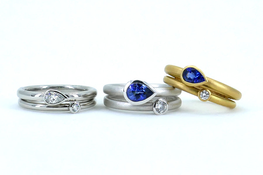 Pear Diamond & Sapphire Platinum & 18ct Gold Rings