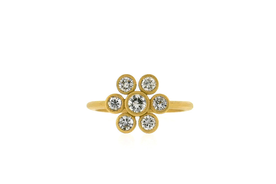 Flower Head Design 18ct Yellow Gold Diamond Ring