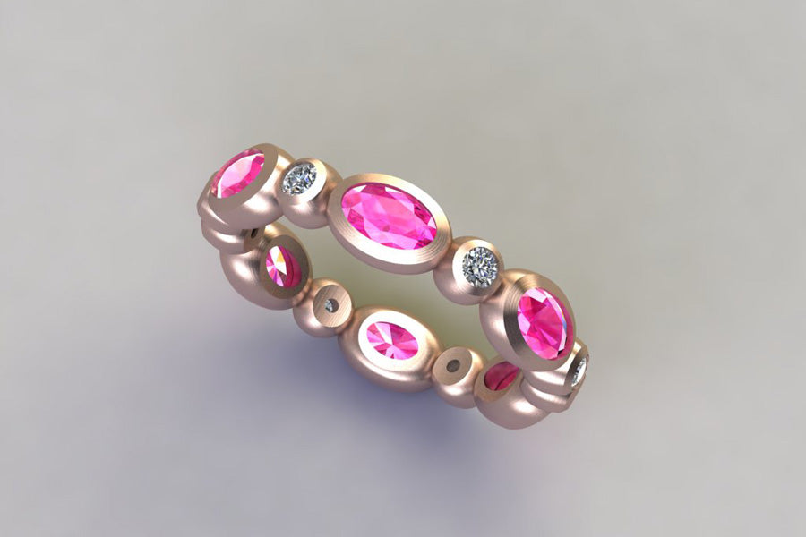 Pink Sapphires & Diamonds, Red Gold