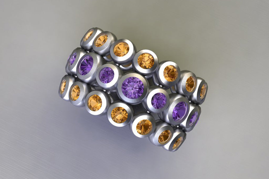 Purple & Orange Sapphires, White Gold