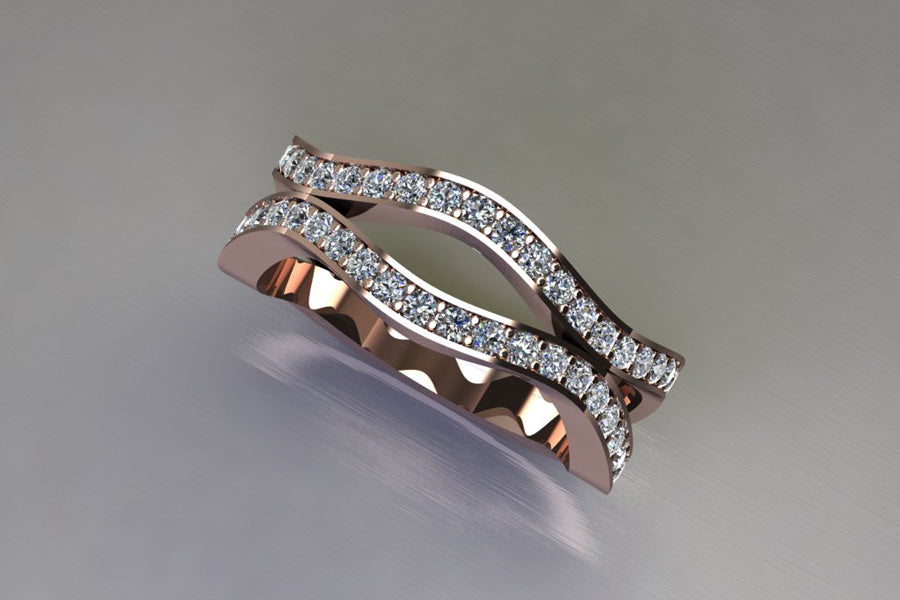 Harmonic Wave Pink Diamond Set Platinum Ring Design