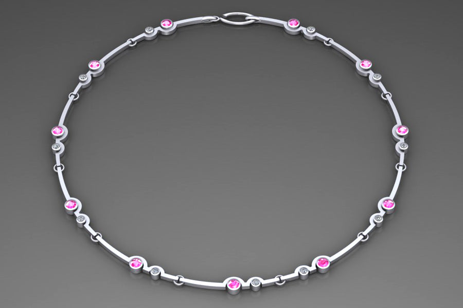 Two Cup Necklace Designs : Platinum & 18ct Golds with Diamonds, Tsavorites & Sapphires