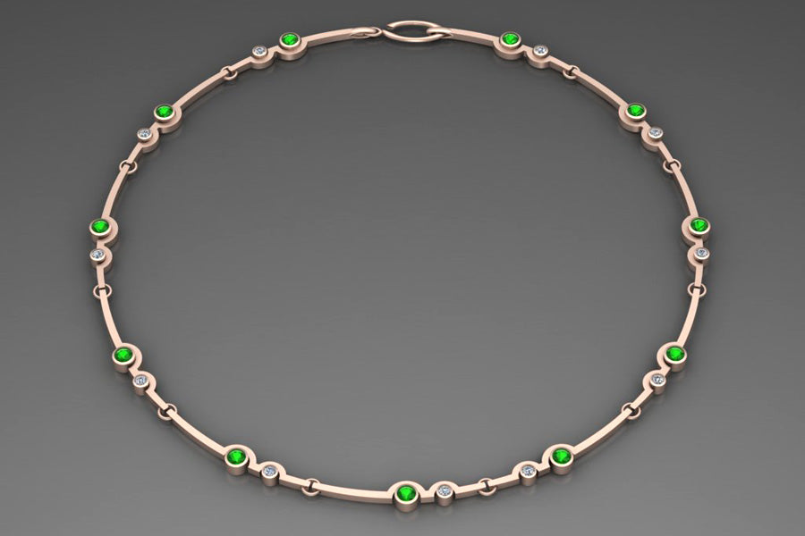 Two Cup Necklace Designs : Platinum & 18ct Golds with Diamonds, Tsavorites & Sapphires