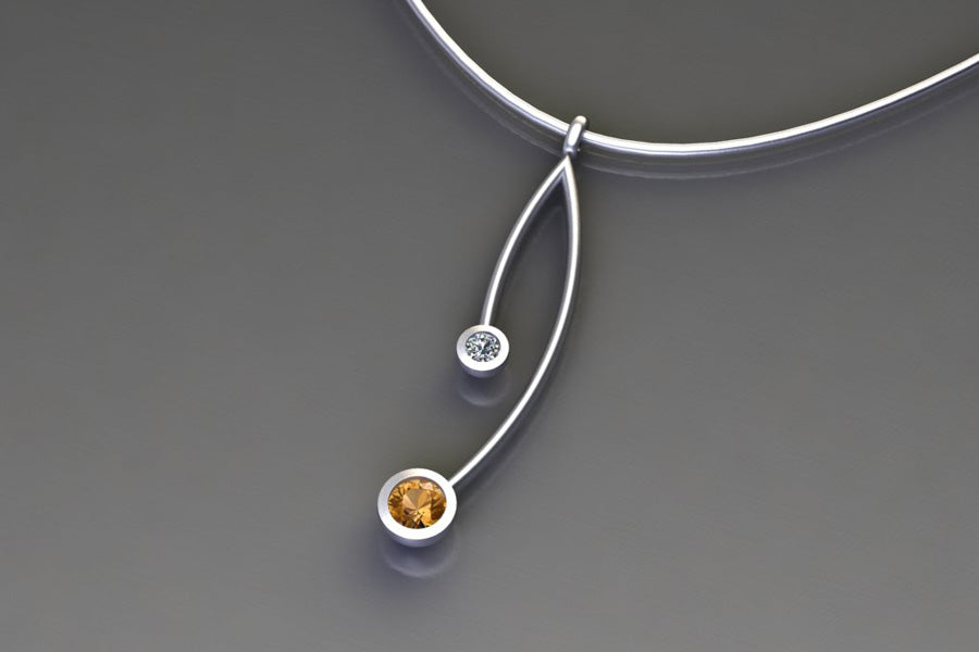 Orange Sapphire, Diamond & White Gold