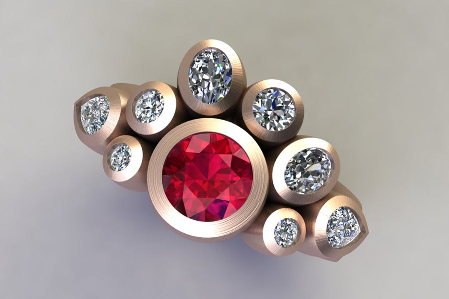 Round Mixed Shaped Diamond Cluster Ring Design