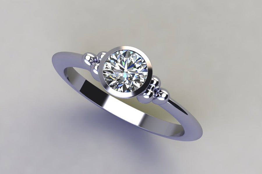 Bead Design Platinum Ring with Round Brilliant Cut Diamond